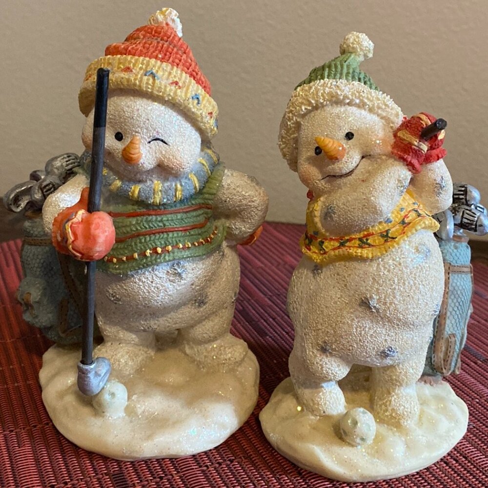 A Pair of Cute Vintage Snowmen Golfing